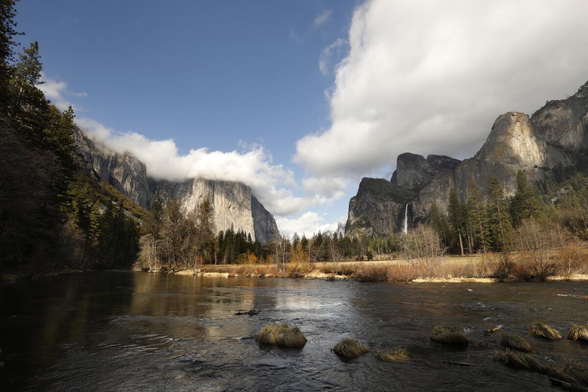 A view of the Merced River and Bridalveil Fall inside Yosemite National Park.