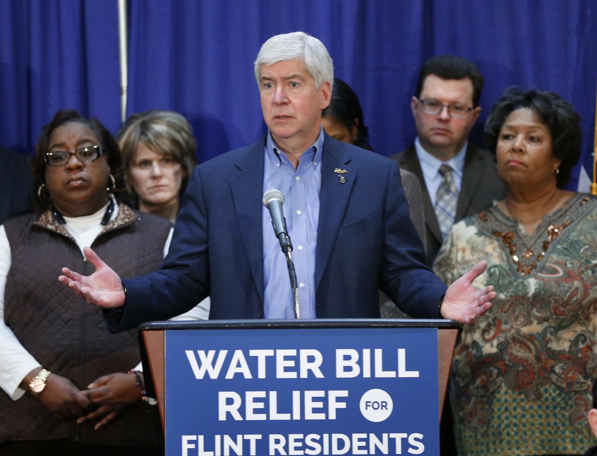 On March 7, a lawsuit was filed on behalf of the residents of the city of Flint, Mich. against Gov. Rick Snyder, as well as other current and former government officials and corporations. Above, Snyder speaking in Flint in February.
