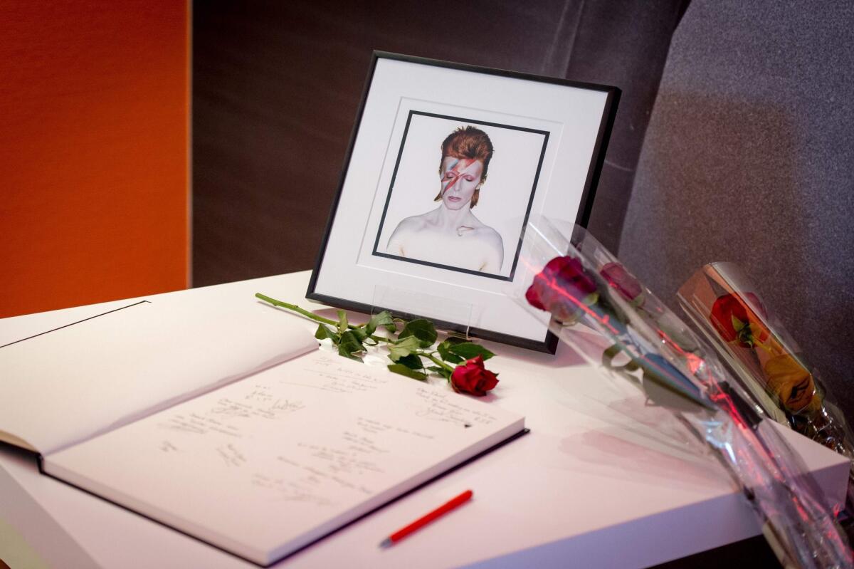 A condolence book for British rock legend David Bowie at the Groninger Museum, in Groningen, the Netherlands, on Monday.