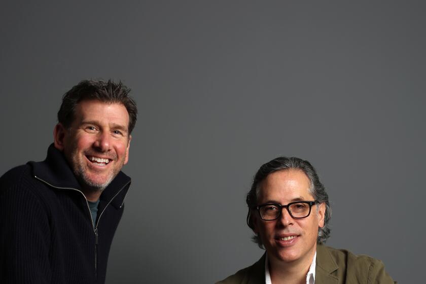 LOS ANGELES, CALIFORNIA-JANUARY 16, 2020: Cinematographers Lawrence Sher, left, and Rodrigo Prieto, right, pose for a portrait at the 42 West publicity offices on January 16, 2020 in Los Angeles, California. Sher is nominated for an Academy Award for his work on Joker and Prieto is also nominated for his work on Irishman. (Photo By Dania Maxwell / Los Angeles Times)