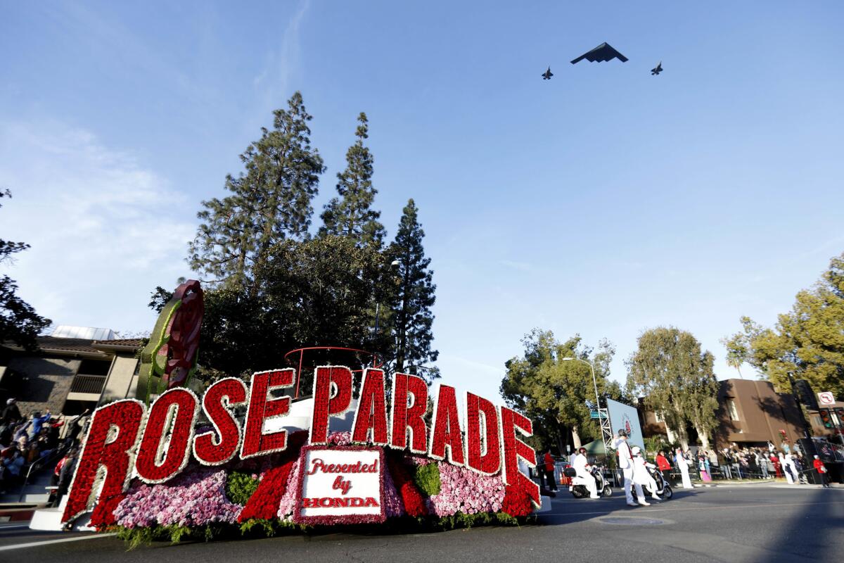U.S. Air Force B-2 Spirit Flyover at the start of the 129th Rose Parade in Pasadena.
