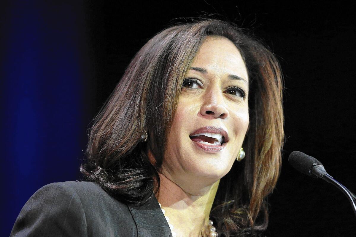 State Atty. Gen. Kamala Harris, shown addressing California Democrats last March, has decided to run for Barbara Boxer's Senate seat in 2016. She will formally announce her candidacy on Tuesday.