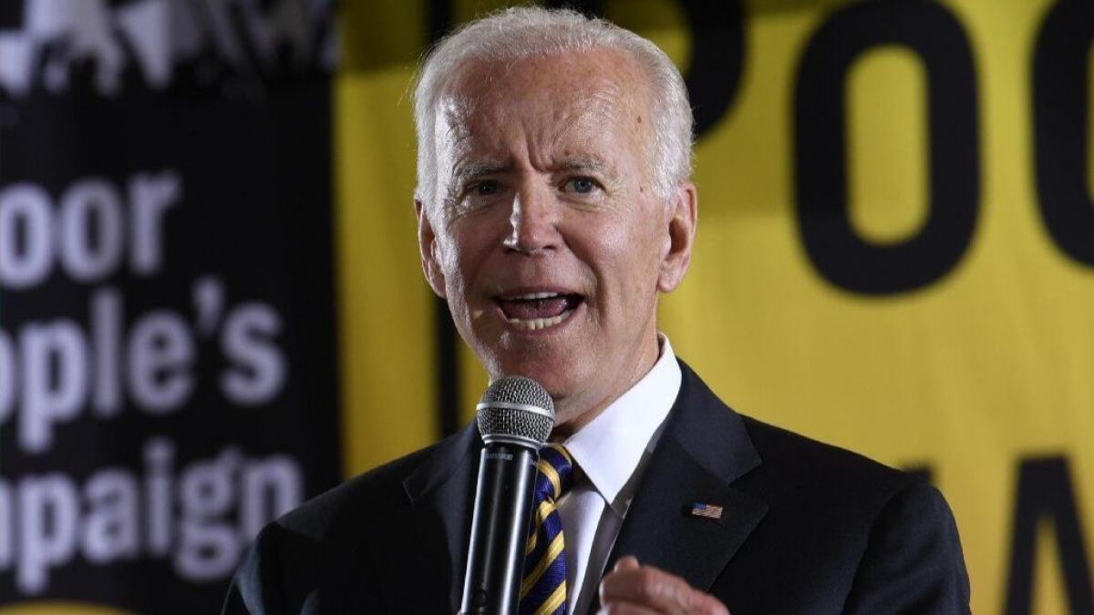 Democratic presidential candidate Joe Biden speaks at the Poor People’s Moral Action Congress presidential forum in Washington on June 17.