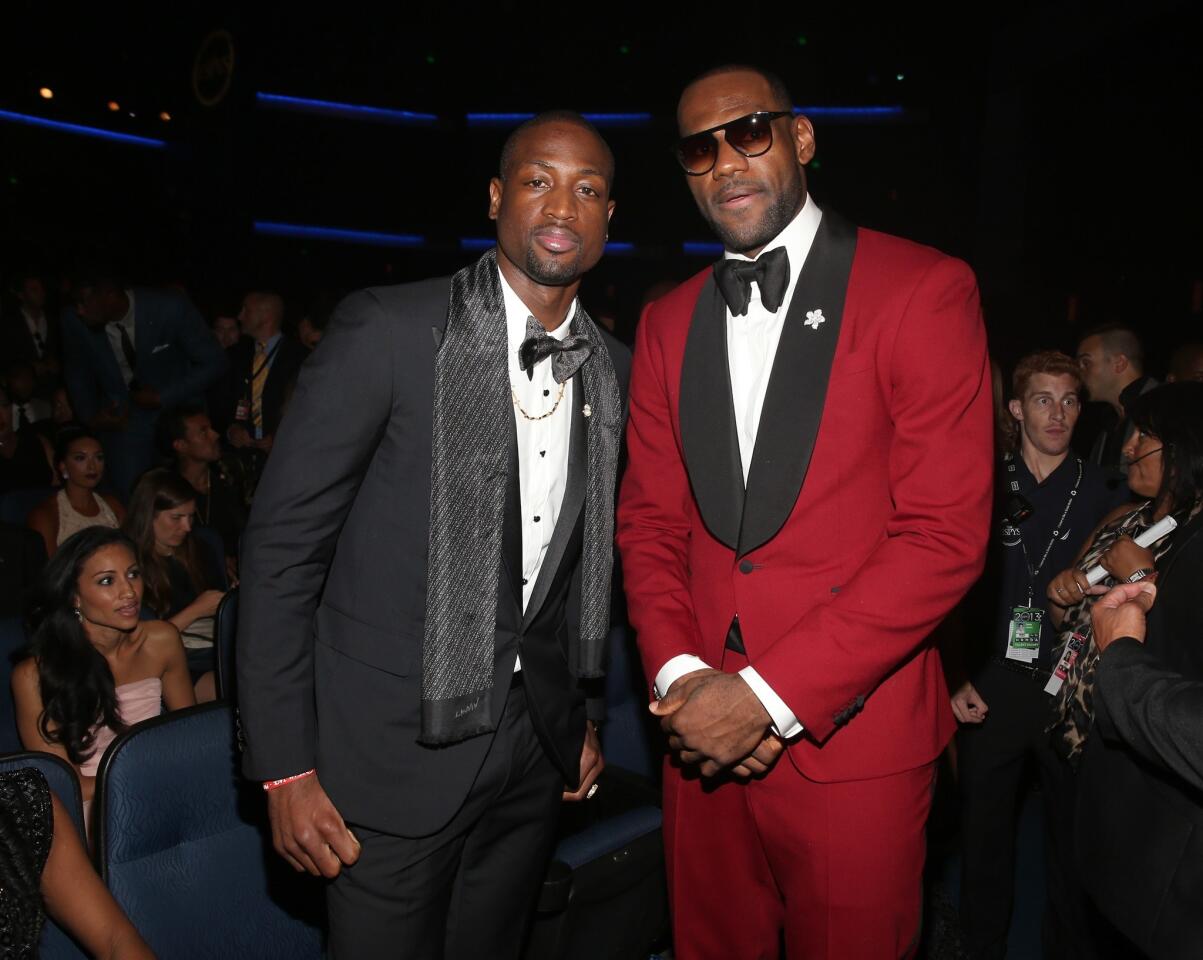 LOS ANGELES, CA - JULY 17: NBA players Dwyane Wade (L) and LeBron James attend The 2013 ESPY Awards at Nokia Theatre L.A. Live on July 17, 2013 in Los Angeles, California. (Photo by Christopher Polk/Getty Images for ESPY) ORG XMIT: 173416750