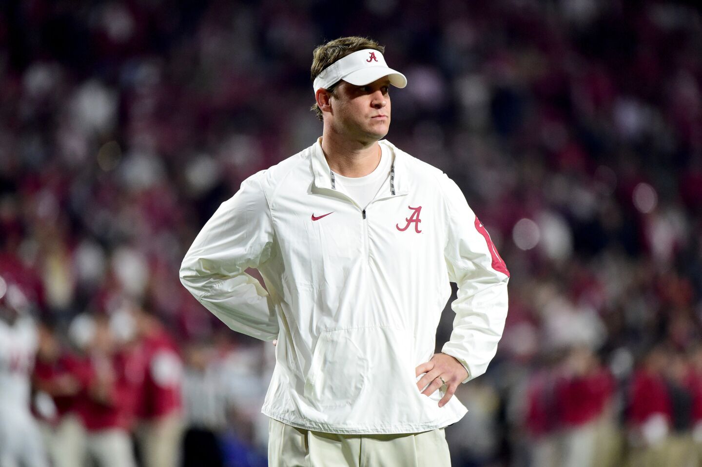 Alabama offensive coordinator Lane Kiffin looks on prior to the 2016 College Football Playoff championship game.
