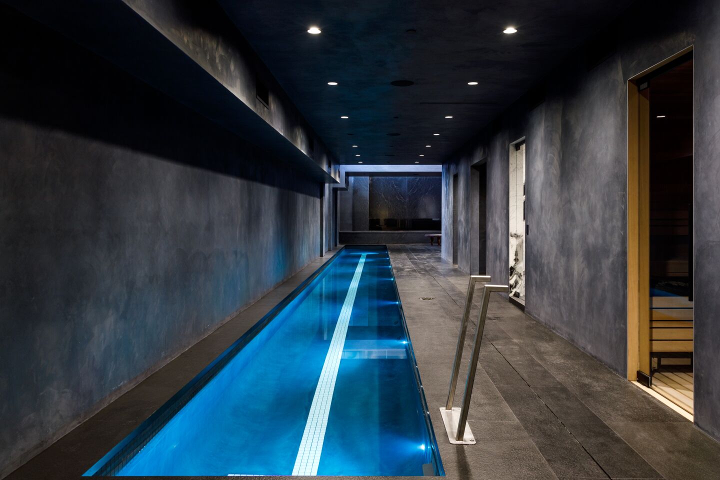 The home also has an indoor lap swimming pool.