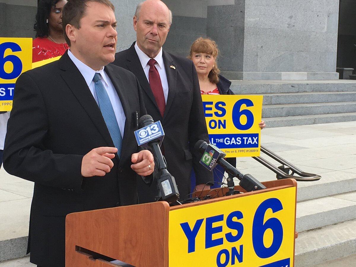Carl DeMaio, the chairman of the Proposition 6 campaign, left, and Republican attorney general candidate Steven Bailey.