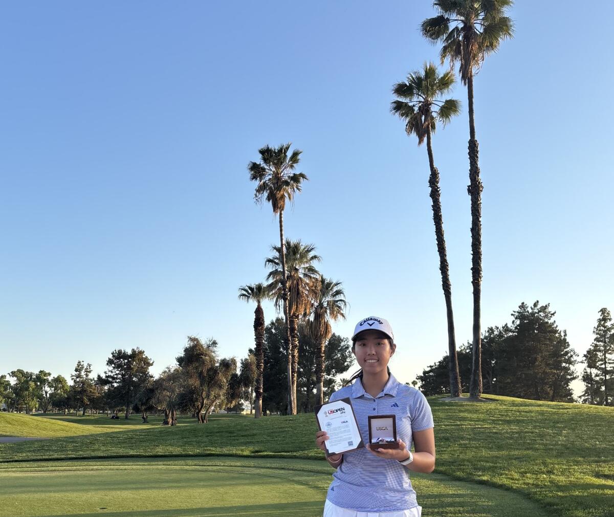 Jude Lee from Orange Lutheran poses for a photo after finishing second in a U.S. Women's Open qualifier at Soboba Springs.
