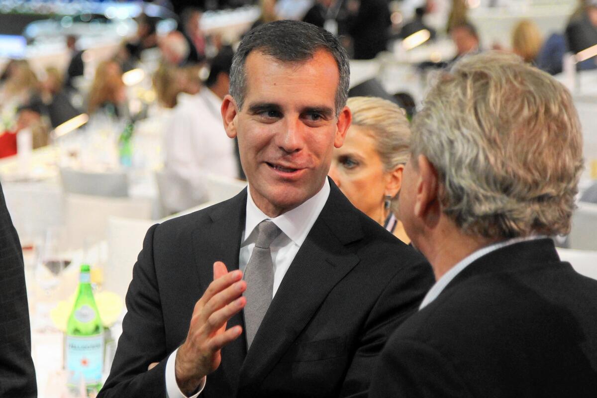 Los Angeles Mayor Eric Garcetti, shown at an event last September, launched his reelection campaign Thursday night with a Hollywood bash. Media members weren't invited.