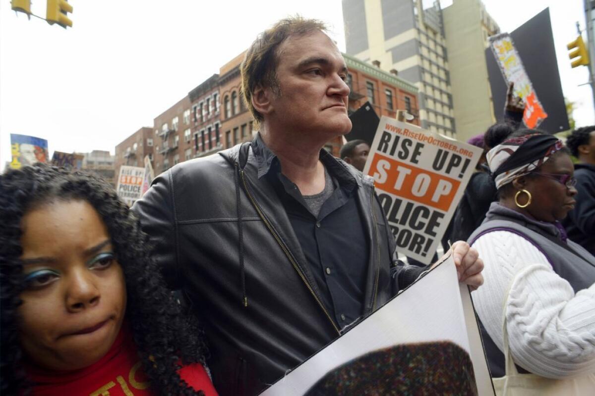 Quentin Tarantino participates in a New York rally protesting police brutality on Oct. 24.