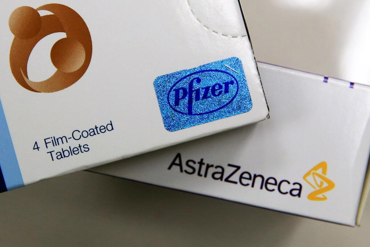 Viagra drugs made by Pfizer and Nexiam made by AstraZeneca. The board of pharmaceutical company AstraZeneca rejected a $119-billion takeover offer from Pfizer.