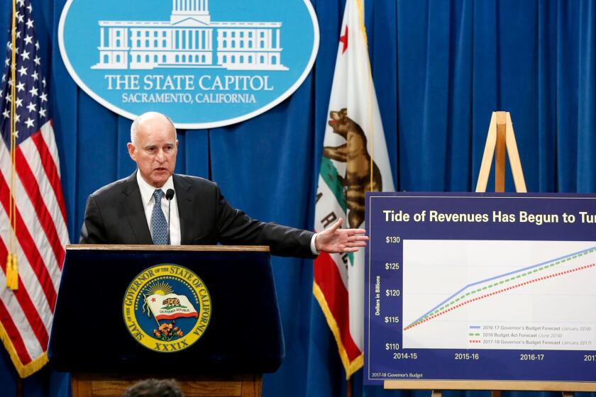 Gov. Jerry Brown releases his proposed budget for 2017-18 at the state Capitol in Sacramento on Jan. 10.