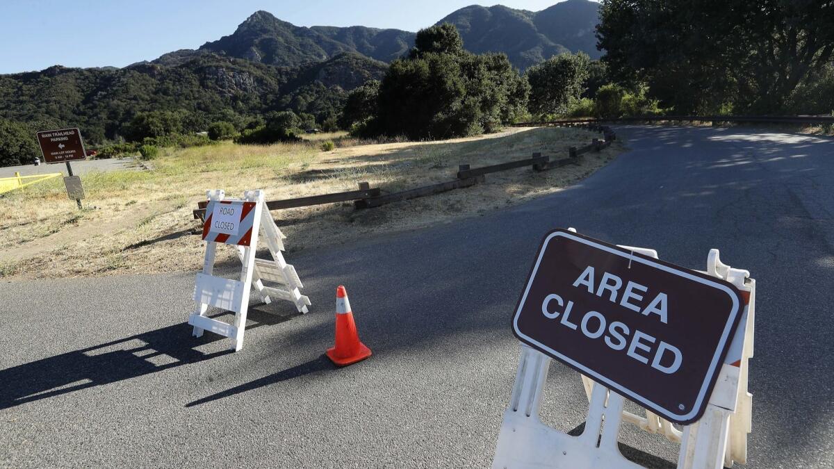 A road leading to camping area at Malibu Creek State Park in Calabasas is closed.