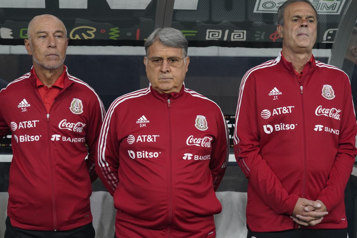 Mexico's soccer coach Gerardo Tata Martino stands on the sidelines before an an international friendly match.