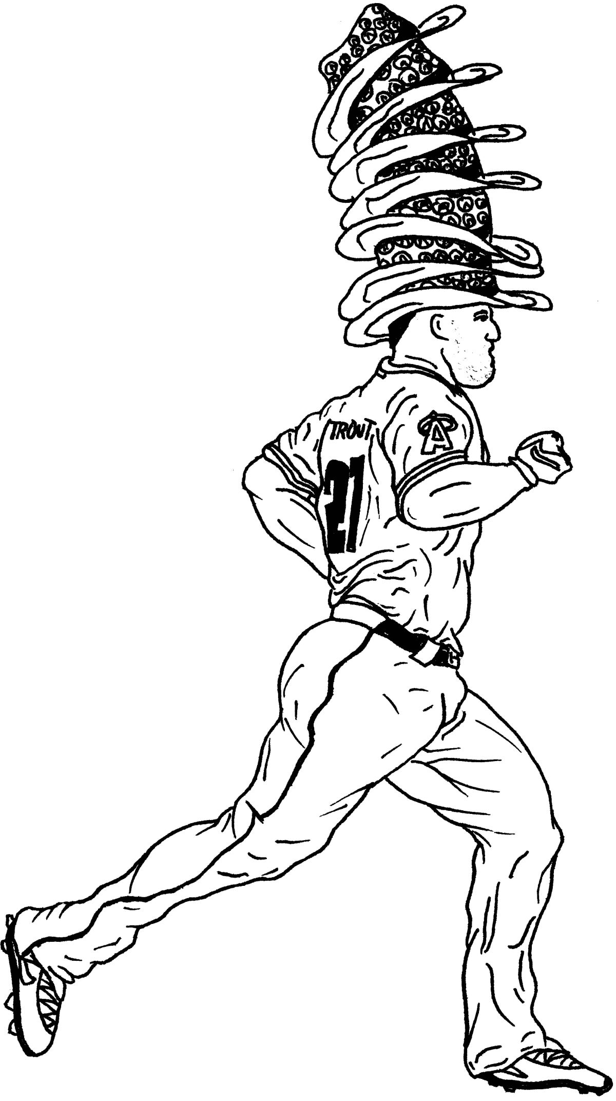 Raymond Sbarra's drawing honors Mike Trout, who hit seven consecutive home runs last season.