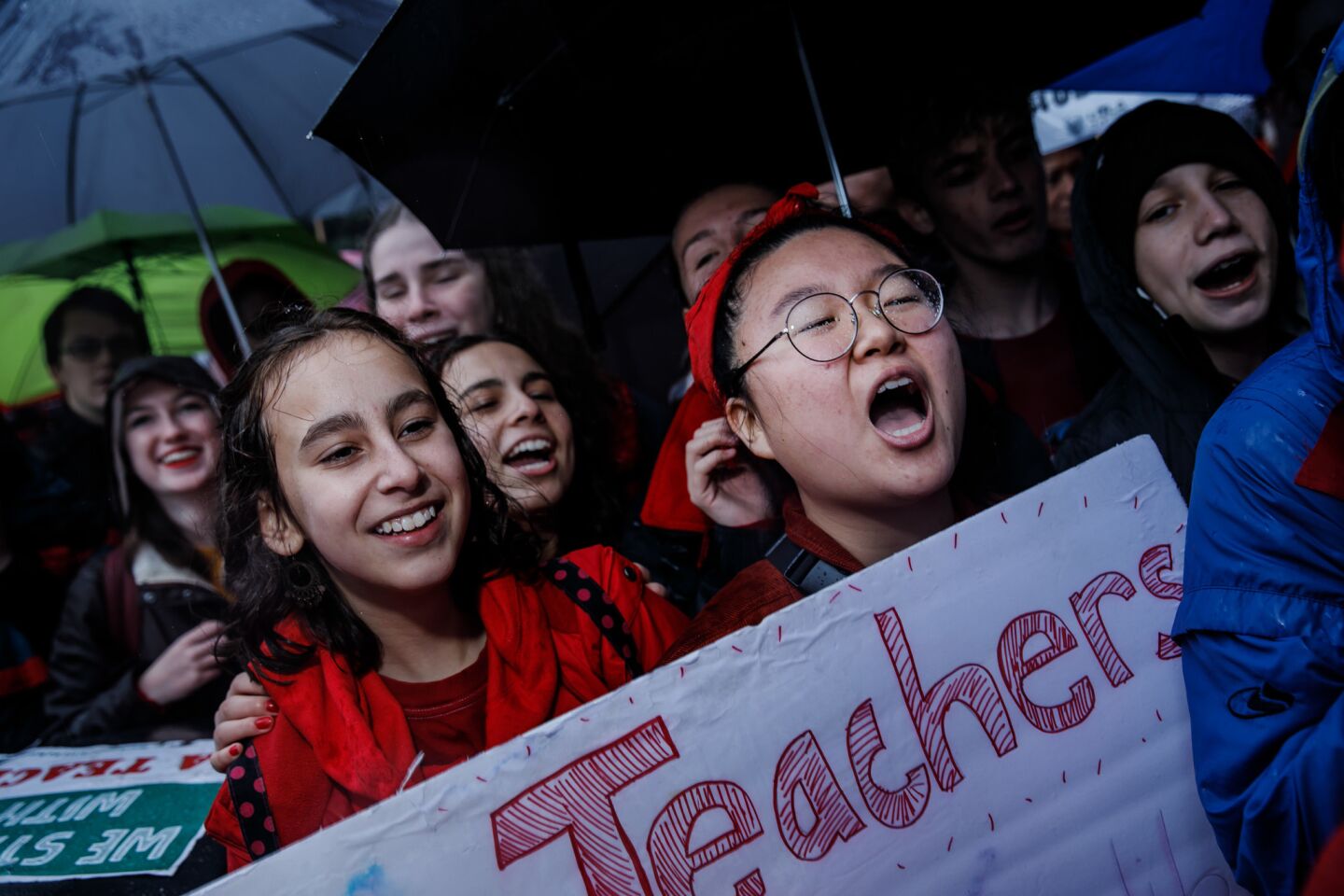 Students join the picket line with striking teachers in Los Angeles.