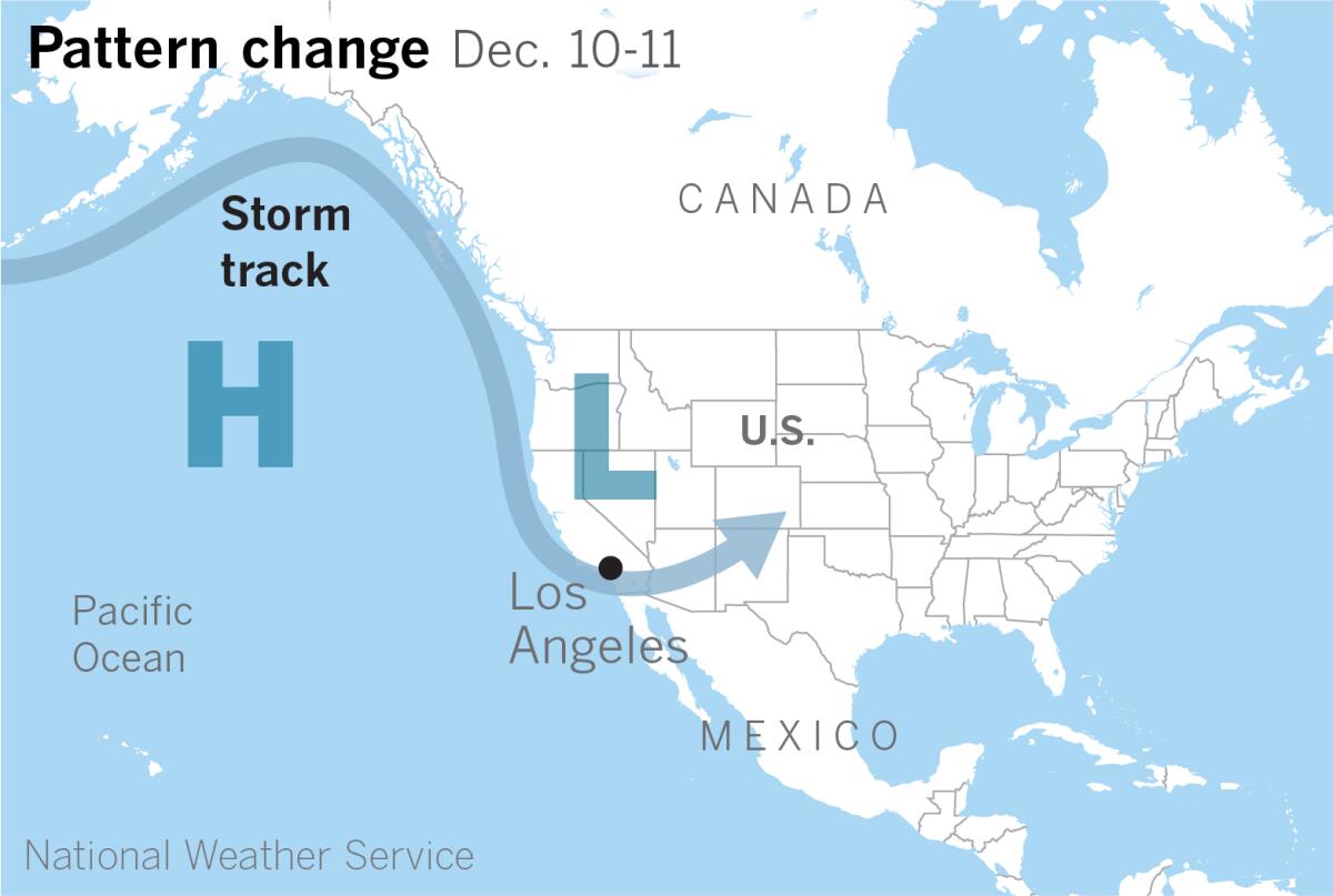 Graphic showing the change in the weather pattern expected Dec. 10-11.
