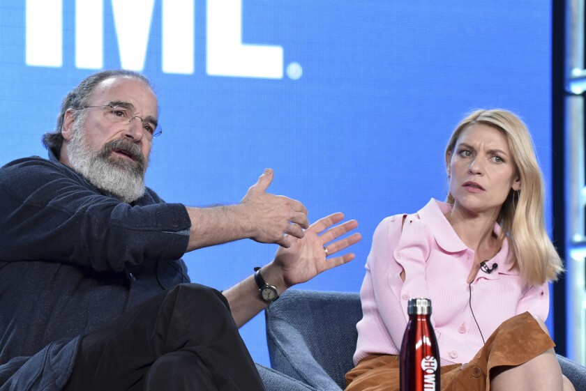 Mandy Patinkin, left, and Claire Danes participate in the Showtime "Homeland," panel during the Winter 2020 Television Critics Association Press Tour on Monday, Jan. 13, 2020, in Pasadena, Calif. (Photo by Richard Shotwell/Invision/AP)