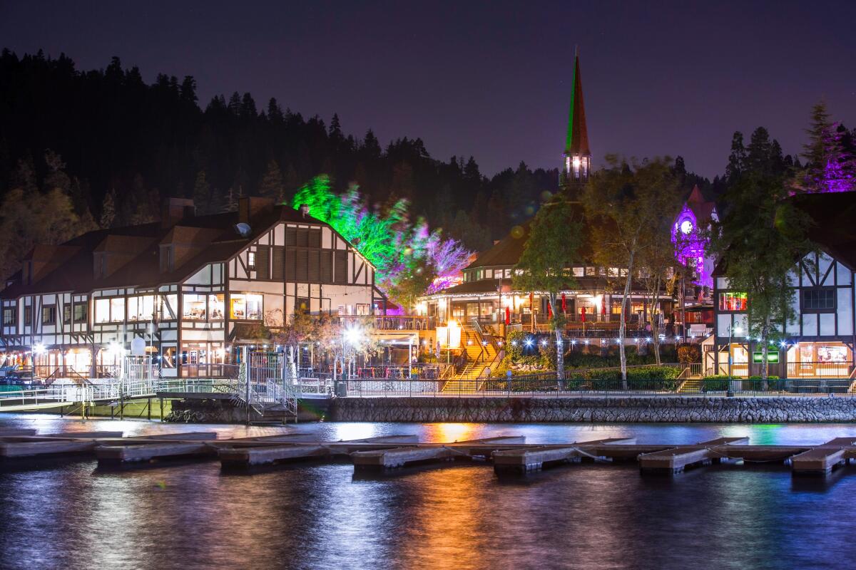 Nighttime view of the skyline of Lake Arrowhead.