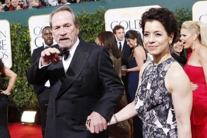 Tommy Lee Jones with his wife at the Golden Globe Awards show at the Beverly Hilton Hotel.