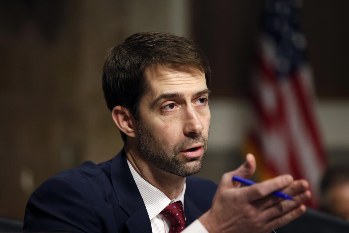 Sen. Tom Cotton (R-Ark.) speaks on Capitol Hill. (Alex Brandon / AP)