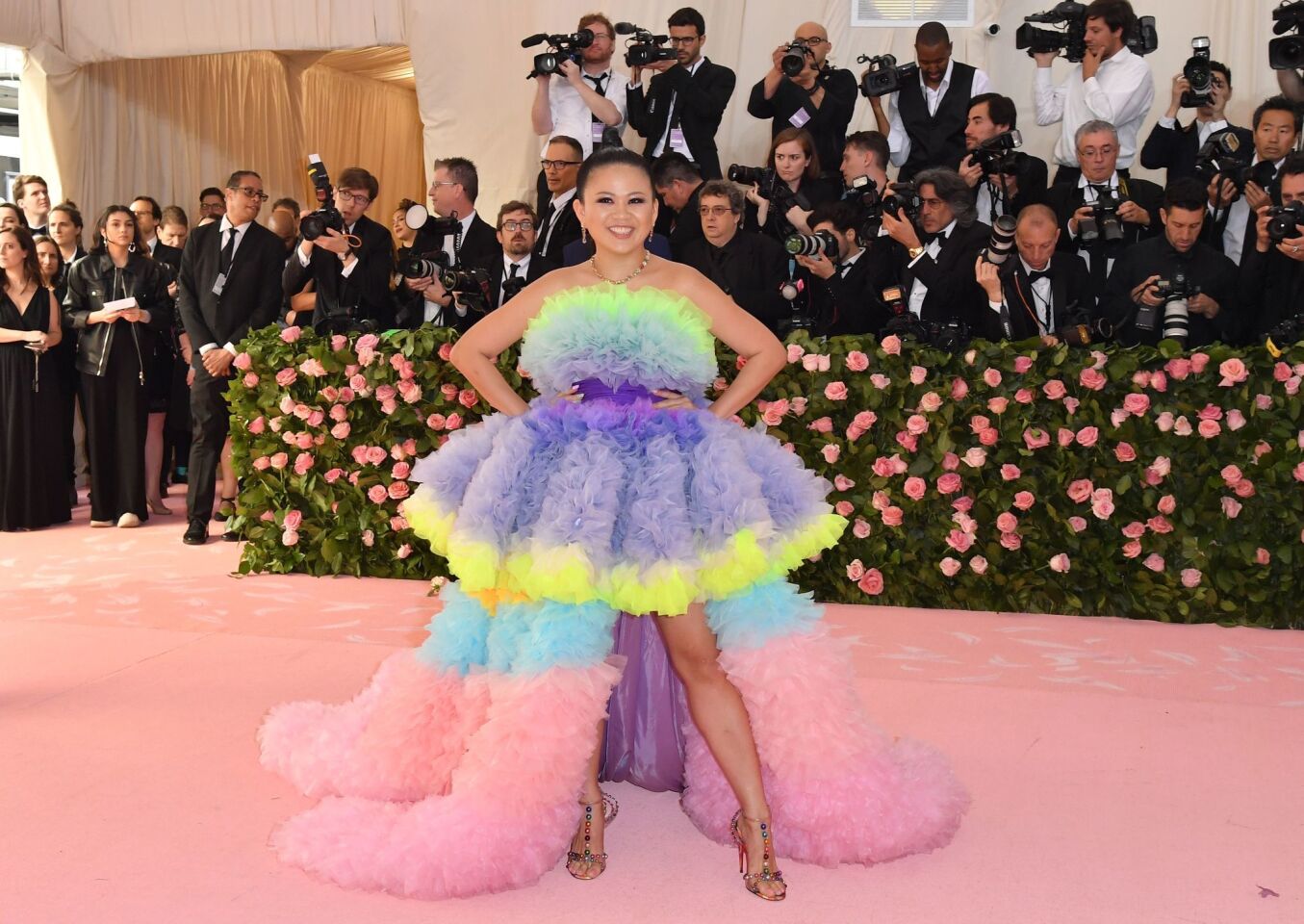 Nichapat Suphap in a colorful gown by Tomo Koizumi on the 2019 Met Gala arrivals red carpet.