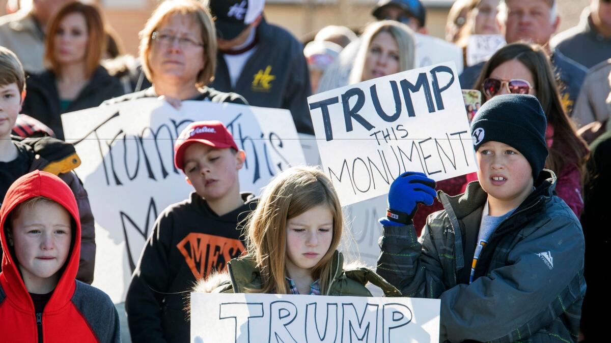 Protesters demonstrate against the new Bears Ears National Monument in Montecello, Utah, on Dec. 29, 2016. The Bears Ears National Monument will cover over 1 million acres in the Four Corners region.