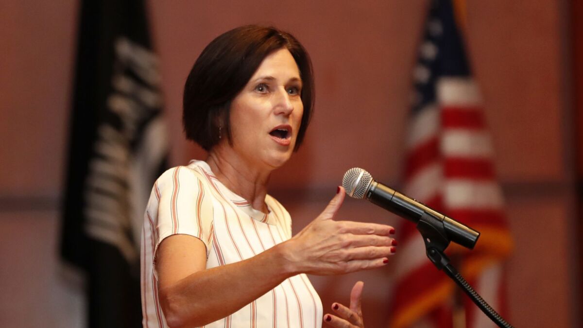 Suddenly a heroine of the climate change movement? Rep. Mimi Walters (R-Irvine) speaks at a 2017 GOP conference.