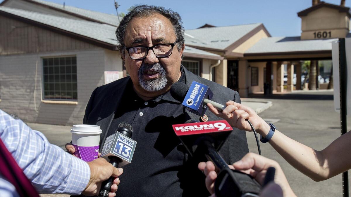 Rep. Raul Grijalva (D-Tucson) speaks with reporters in July.