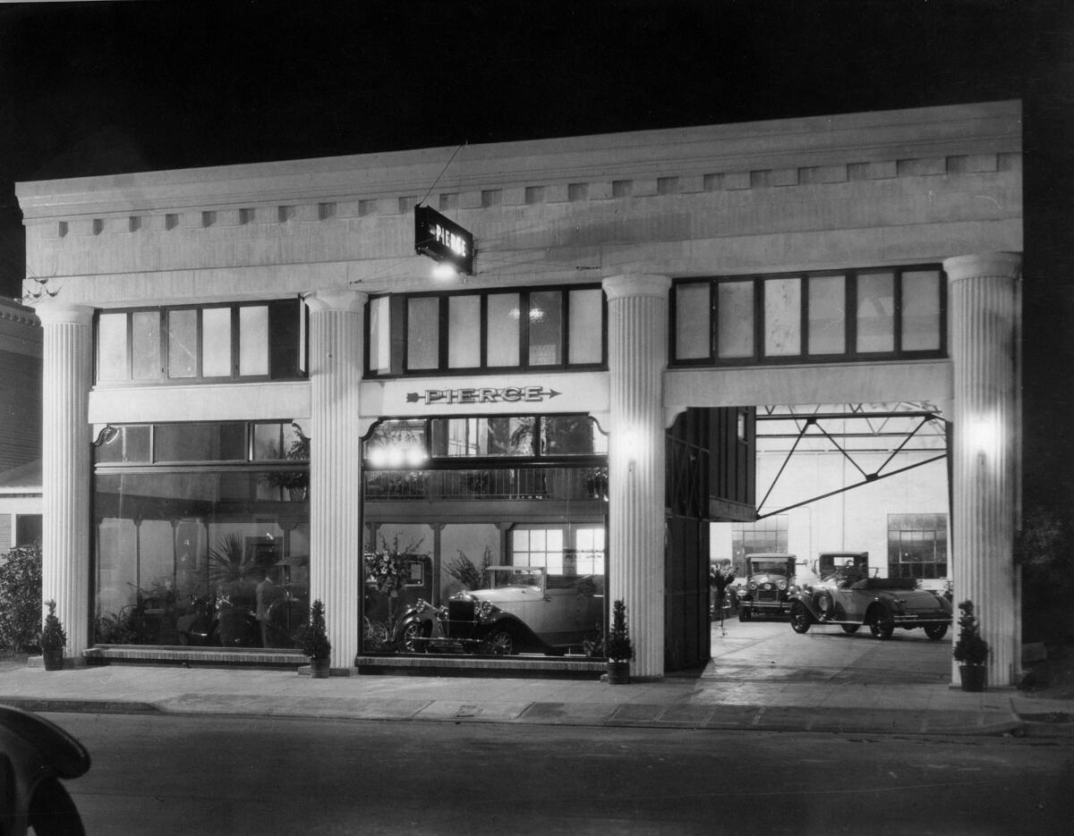 Pierce car dealership, circa 1929.