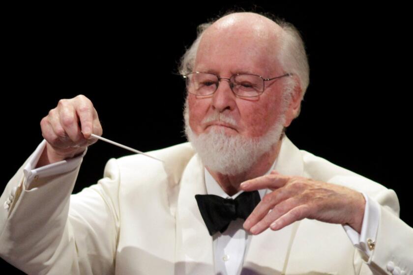 John Williams conducting the LA Phil in a tribute to director Blake Edwards and composer Henry Mancini at the Hollywood Bowl on Aug. 30, 2013.