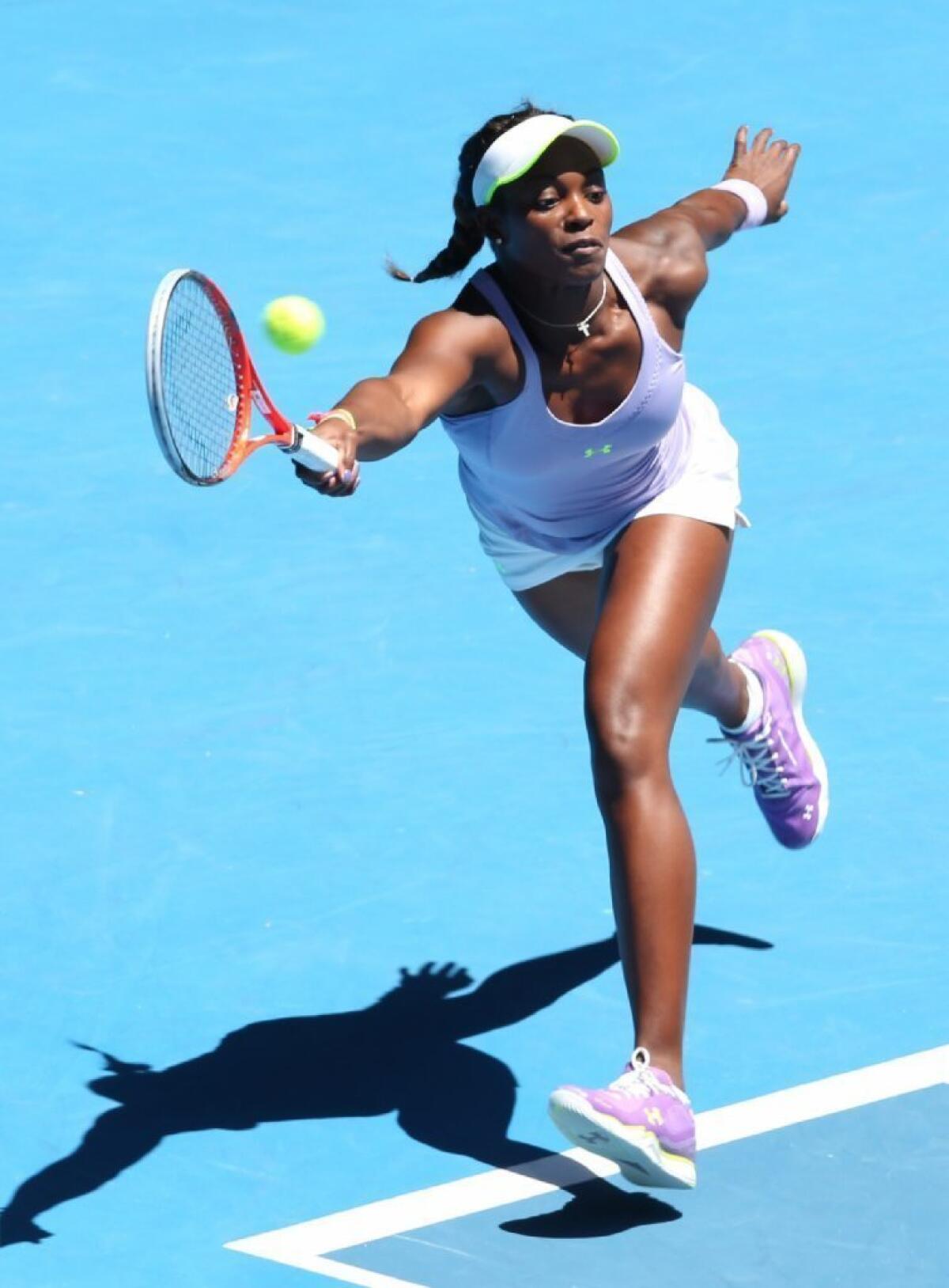 Sloane Stephens stretches for a shot in her Australian Open win over Serena Williams in the quarterfinals on Wednesday.