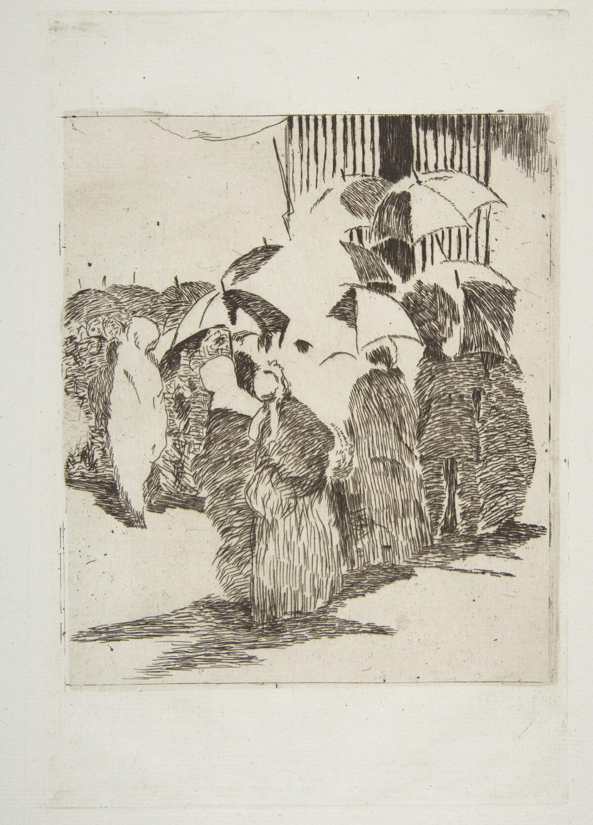 Édouard Manet's "File d'attente devant la boucherie," un croquis à la plume et à l'encre