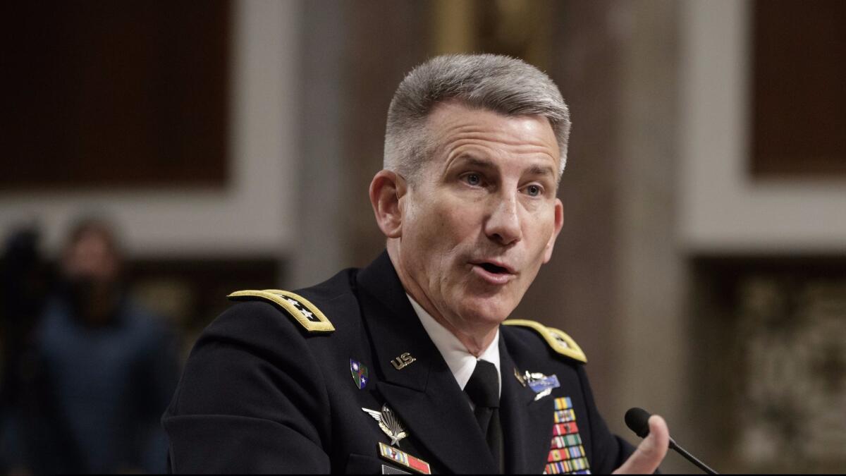 Gen. John Nicholson, the top U.S. commander in Afghanistan, testifies before the Senate Armed Services Senate Committee on Thursday.