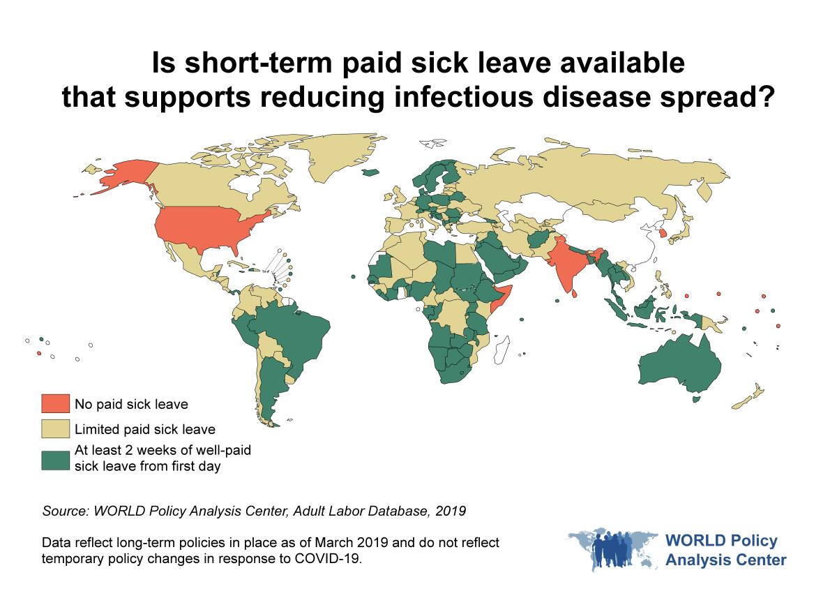 Map showing which countries have paid sick leave policies 