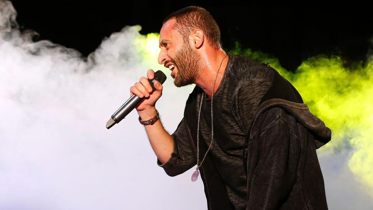 Tamer Nafar performs during a festival in the northern Arab-Israeli town of Sakhnin on Oct. 23.