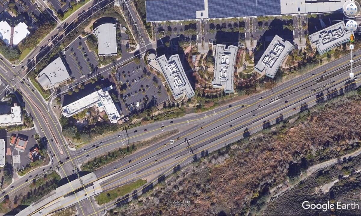 The restaurant building is proposed for the parking lot adjacent to the DoubleTree and the SR-56.