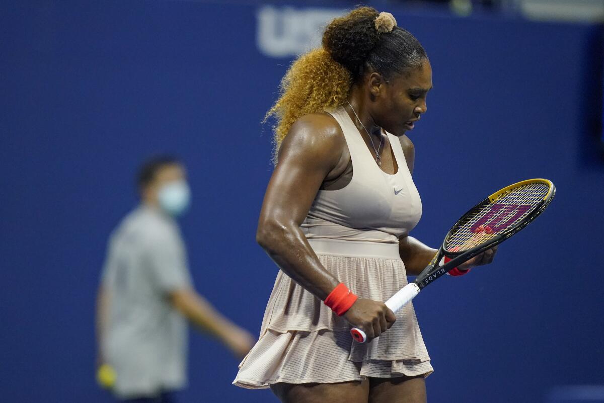 Serena Williams reacts during the second set against Victoria Azarenka.