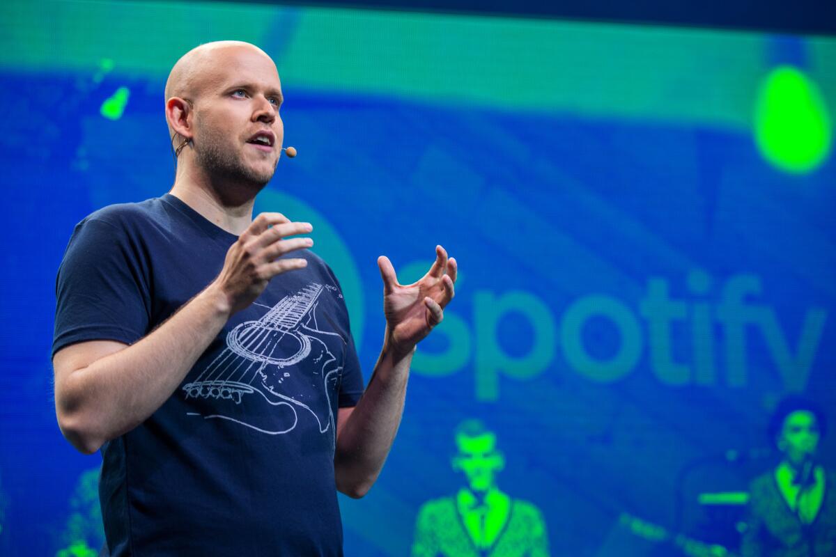 Daniel Ek, CEO and Founder of Spotify, speaks at a media event announcing updates to the music streaming application Spotify on May 20, 2015 in New York City.
