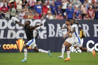 Players celebrate after defeating the United States in a CONCACAF Gold Cup semifinal soccer match Wednesday, July 12, 2023, in San Diego. Panama won 5-4 in a shootout after a 1-1 tie. (AP Photo/Gregory Bull)