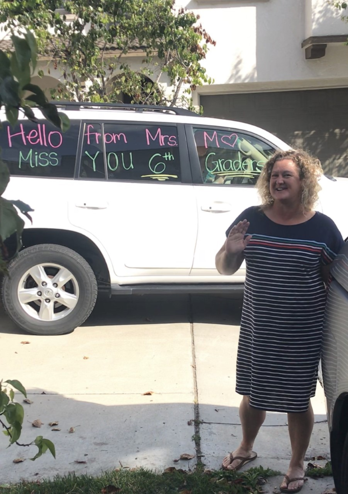 Torrey Hills teacher Holly Morey outside the Rubin family home.