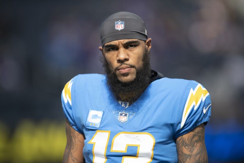 Los Angeles Chargers wide receiver Keenan Allen (13) looks on before.