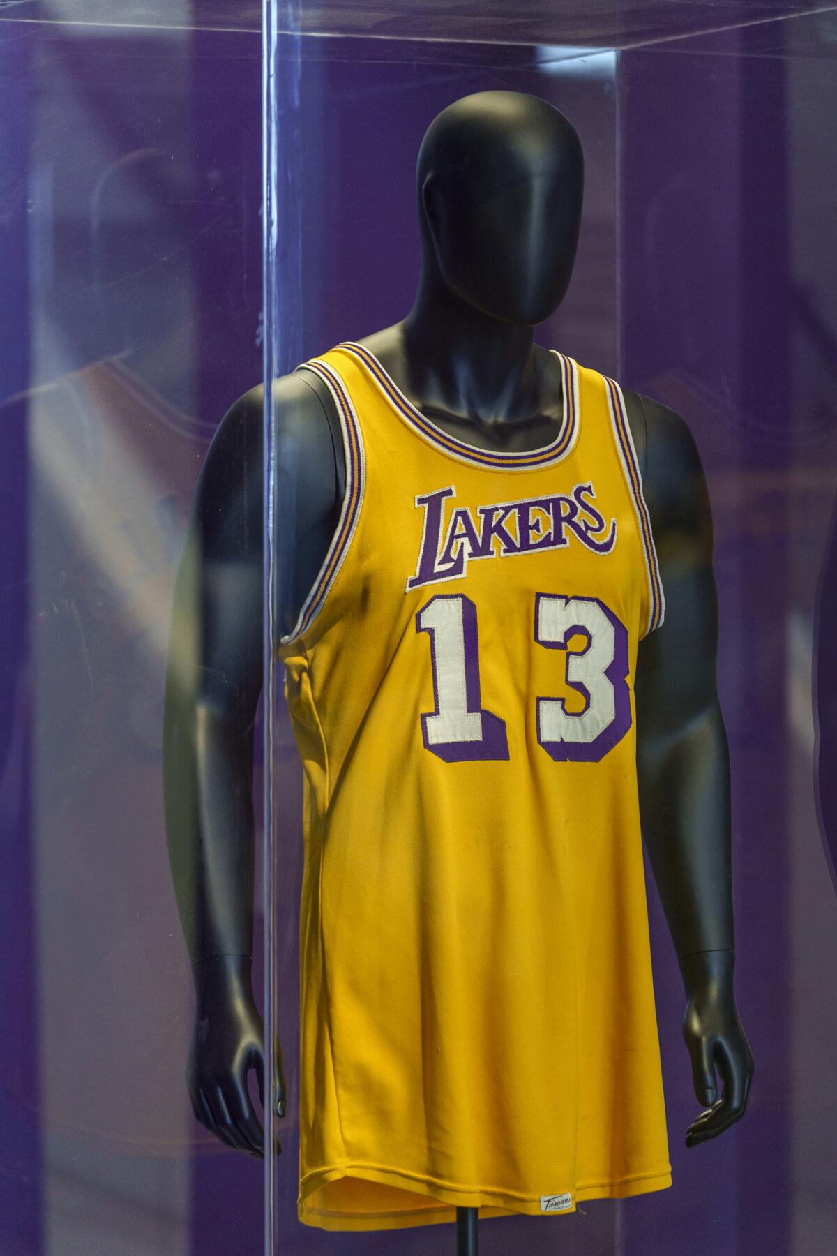 The jersey worn by Wilt Chamberlain the night the Lakers clinched the 1972 NBA title is on display at Sotheby's.