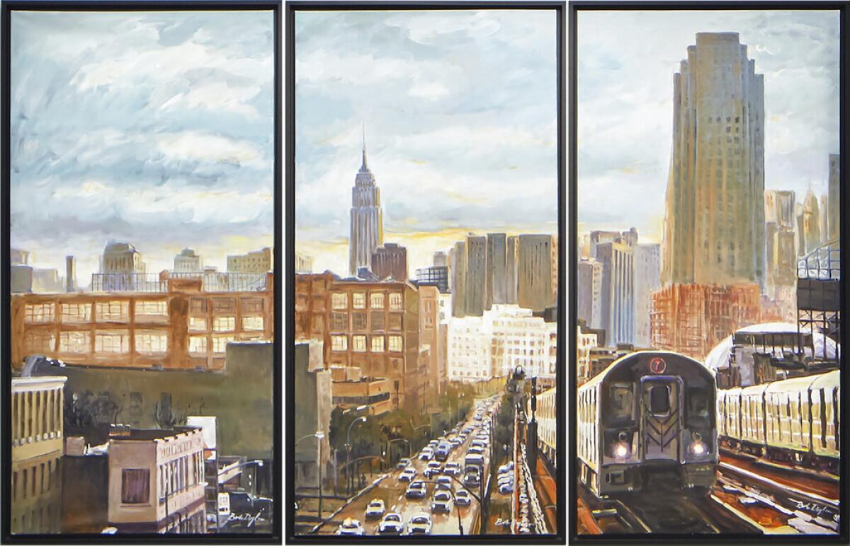 En esta imagen proporcionada por Bob Dylan, su pintura "New York Subways" de 2020. 
