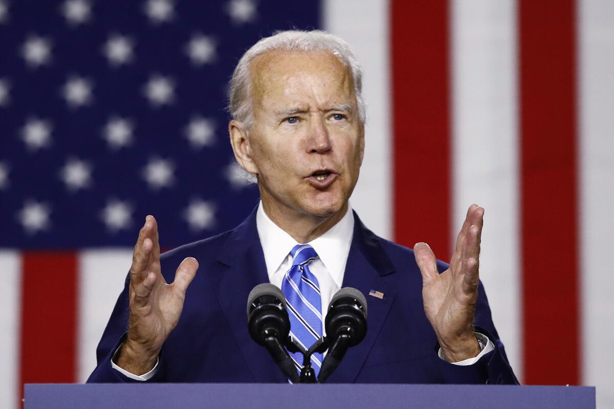 Former Vice President Joe Biden speaks during a campaign event July 14 in Wilmington, Del.