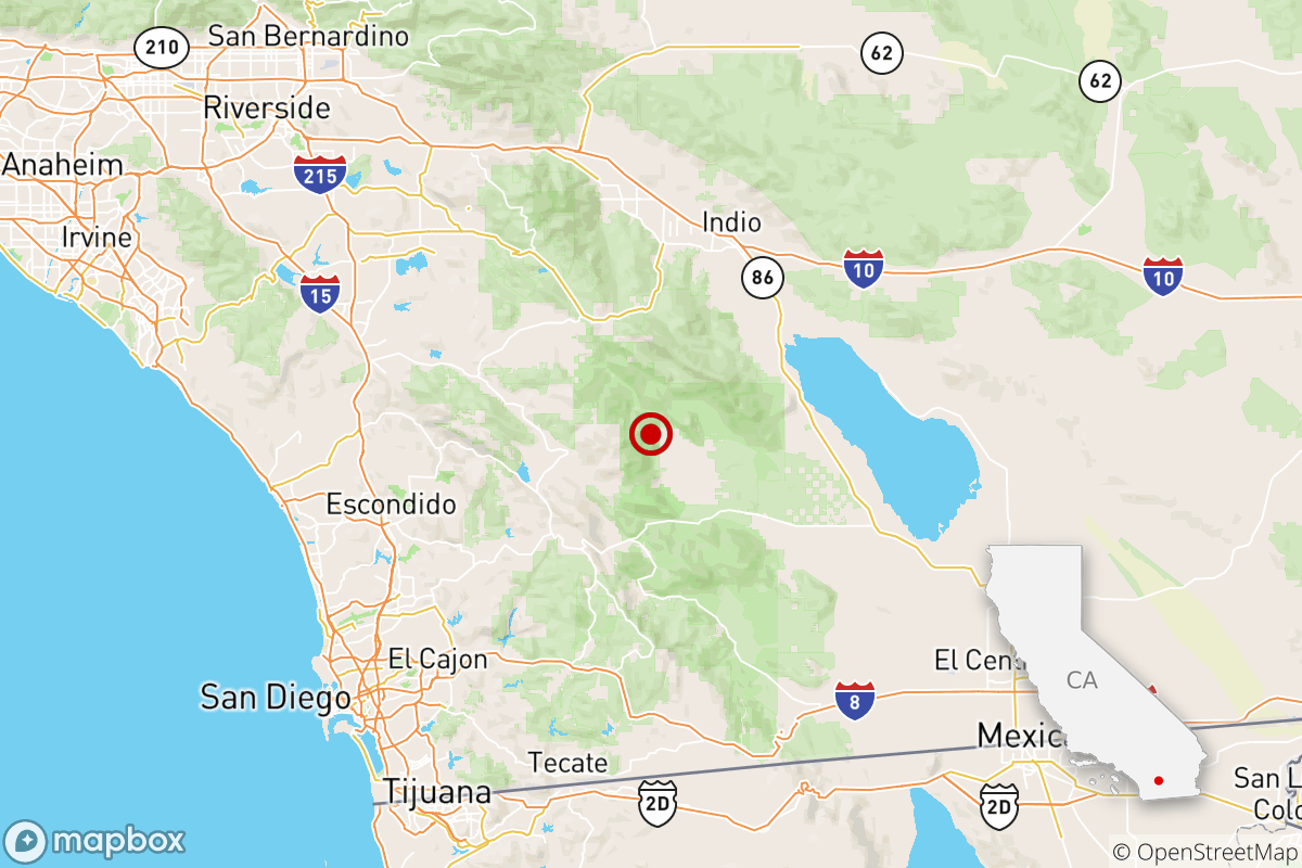 The location of a magnitude 3.1 earthquake Sunday evening near Borrego Springs, Calif.