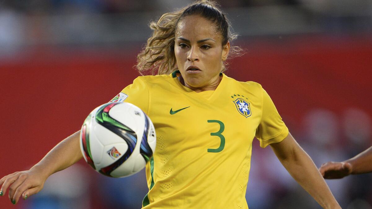 Brazil's Monica controls the ball during a Group E victory over Costa Rica in Moncton, Canada, on Wednesday.