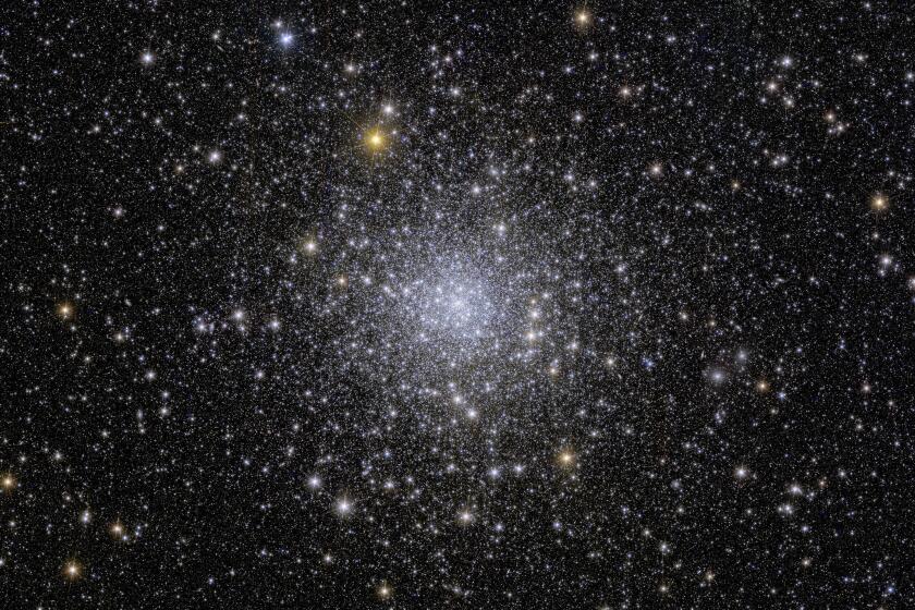 This image provided by the European Space Agency shows Euclid’s view of on a globular cluster called NGC 6397. 