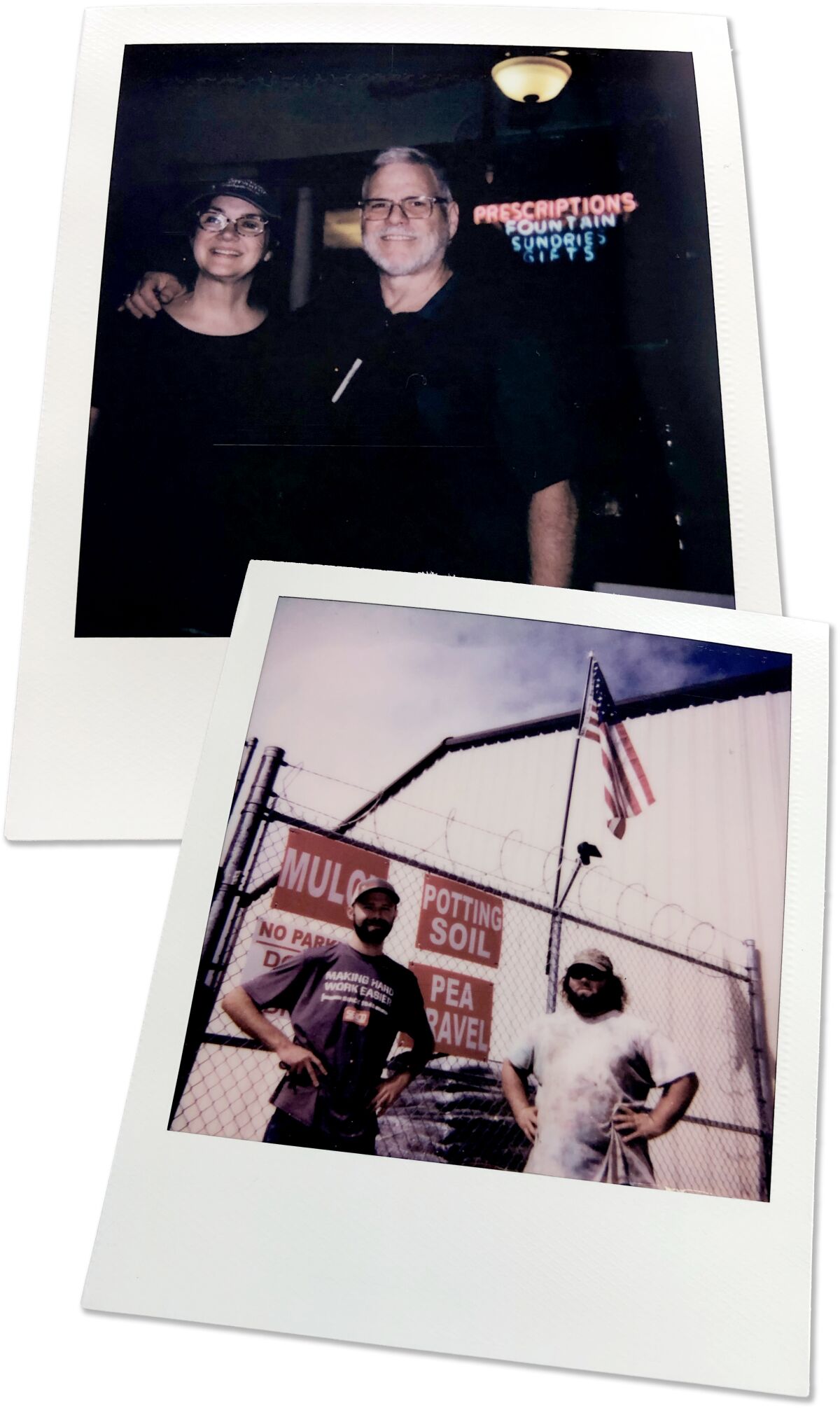Two Polaroid film photos from Carthage, Texas, taken by Connor Sheets.