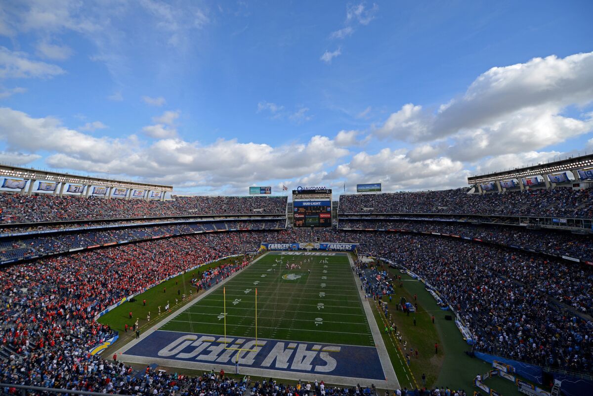 The Chargers play their final game at Qualcomm Stadium, against the Kansas City Chiefs, on Jan. 1.